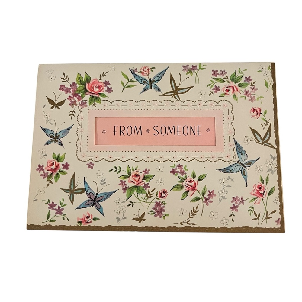 Unused Vintage Greeting Card Thinking of You Just Because Embossed Floral